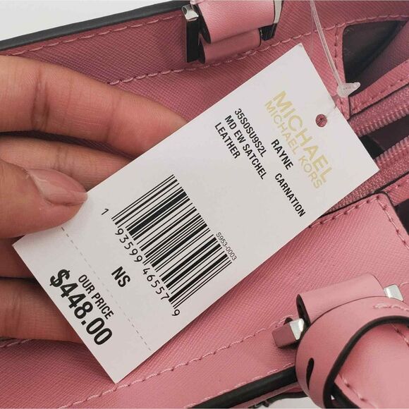 MICHAEL KORS Rayne Medium Saffiano Leather Satchel Crossbody Bag Carnation NWT - Picture 12 of 16